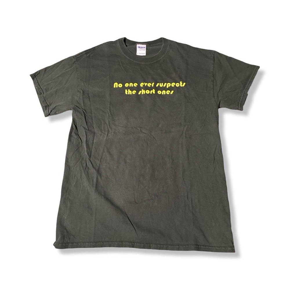Vintage No One Suspects Short People Green Graphic T Shirt Size Medium Y2K